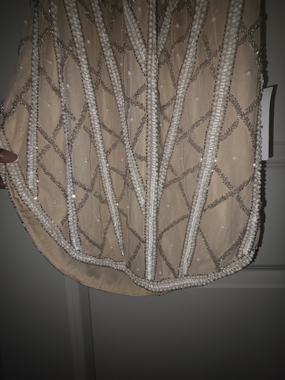 RARE ASOS LUXE Beaded Nude Evening Dress with Feather Cape - Picture 7 of 10